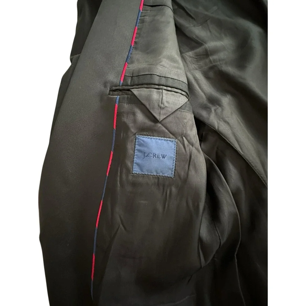 J Crew Shawl Collar Tuxedo Jacket Italian Wool 42L Long Black Red‎ Trim #HR-6